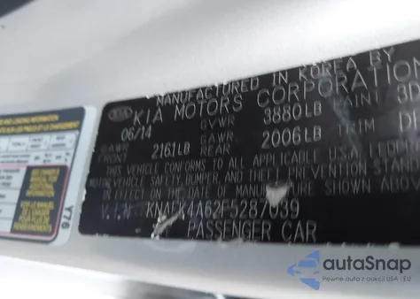 2015 Kia Forte Lx из США, поврежденный, VIN KNAFK4A62F5287039